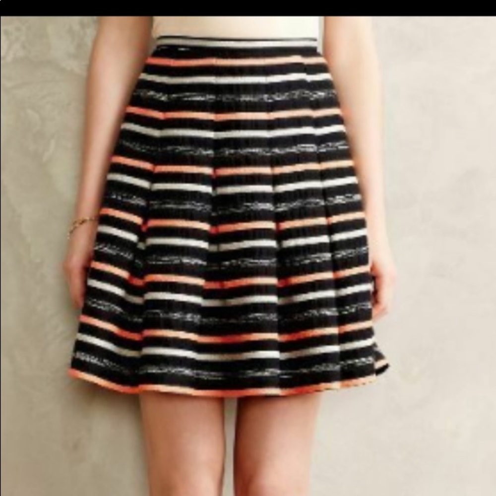 Anthropologie HD in Paris Pleated Striped Orange Black Silver Skirt size 6 - Picture 10 of 11
